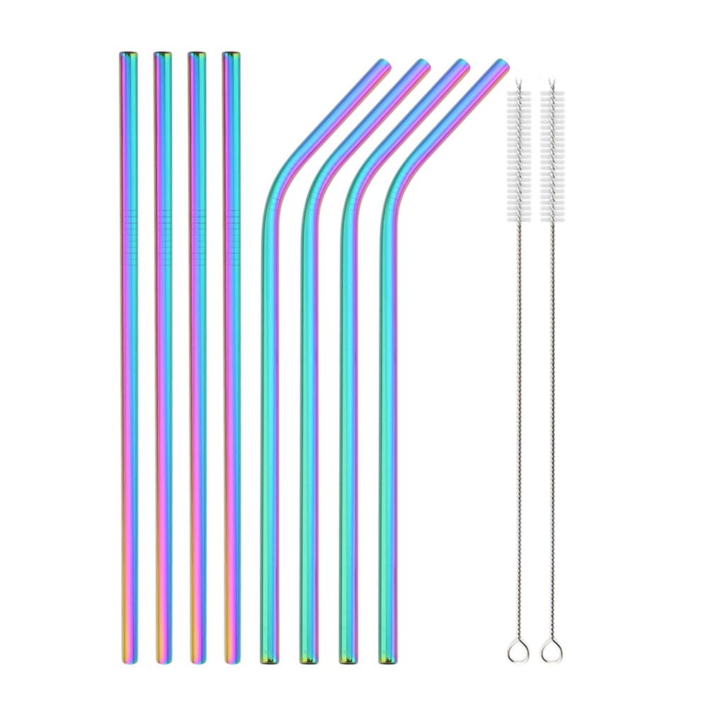 Metal 304 Stainless Steel Straw Straight Bent Drinking Straw Colorful Reusable Straw Set With Case Cleaning Brush Bar Accessory 5