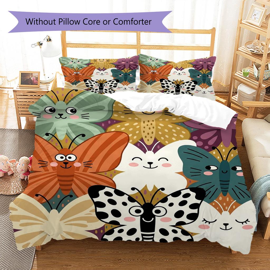 Butterfly Pattern Bedding Quilt Set Quilt Cover Pillowcase Home Decoration Birthday Gift (1 * duvet cover + 2 * pillowcase, without core)