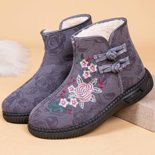 Embroidered High Boots: Warm, Non-Slip, Soft-Soled Cotton Shoes for Elderly - Ethnic Style, Perfect for Winter(Order A Size Up)