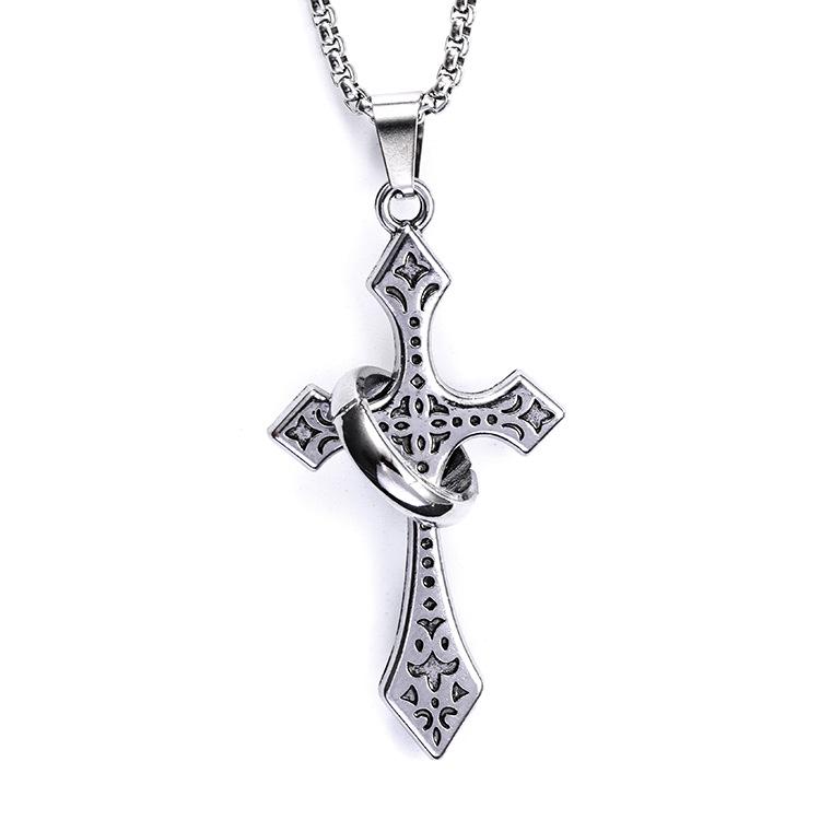 Men's Trendy Stainless Steel Ring Set & Cross Necklace