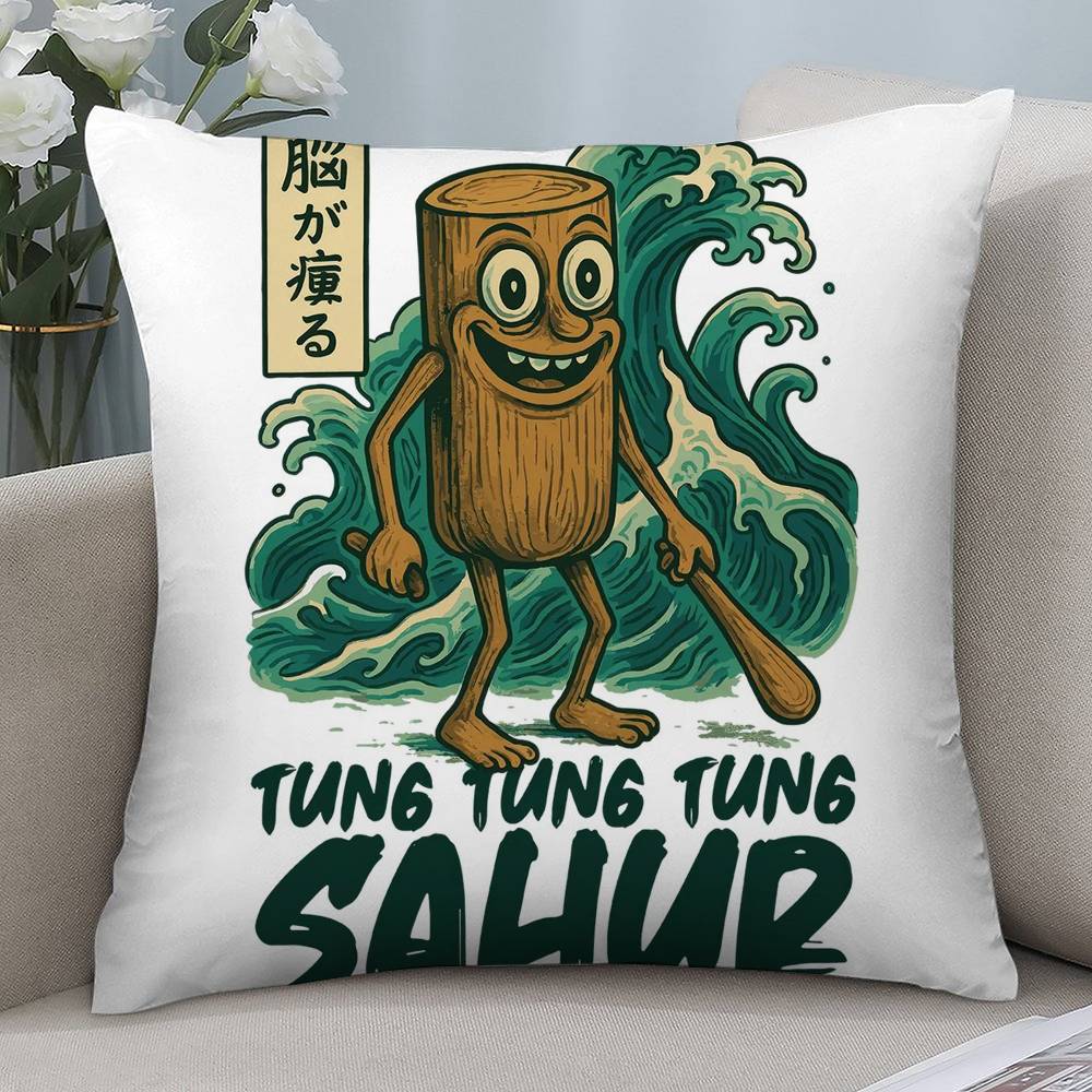 Spel Tung Tung Tung Sahur Kuddfodral Kort plysch Dubbelsidigt tryck Fyrkantiga Prydnadskuddfodral Soffa Hem Kudddekor
