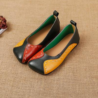 Nuove scarpe da donna in pelle di mucca fatte a mano, mocassini vintage di lusso, con punta quadrata e patchwork, da donna, basse e slip-on.