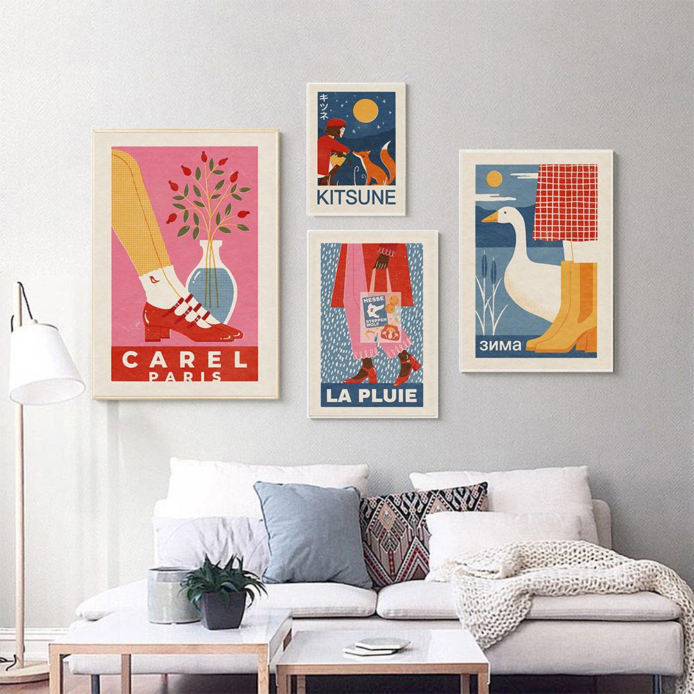 Exquisiter Vintage Posterdruck Mädchen und Schwan Retro Kunst Wand Leinwandgemälde Japan Temperamentvolle Frau Wohnzimmer Heimdekor