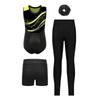 4-Piece Girls Gymnastics Dance Set Sleeveless Color Block Leotard with Rhinestone Shorts Leggings Hair Band