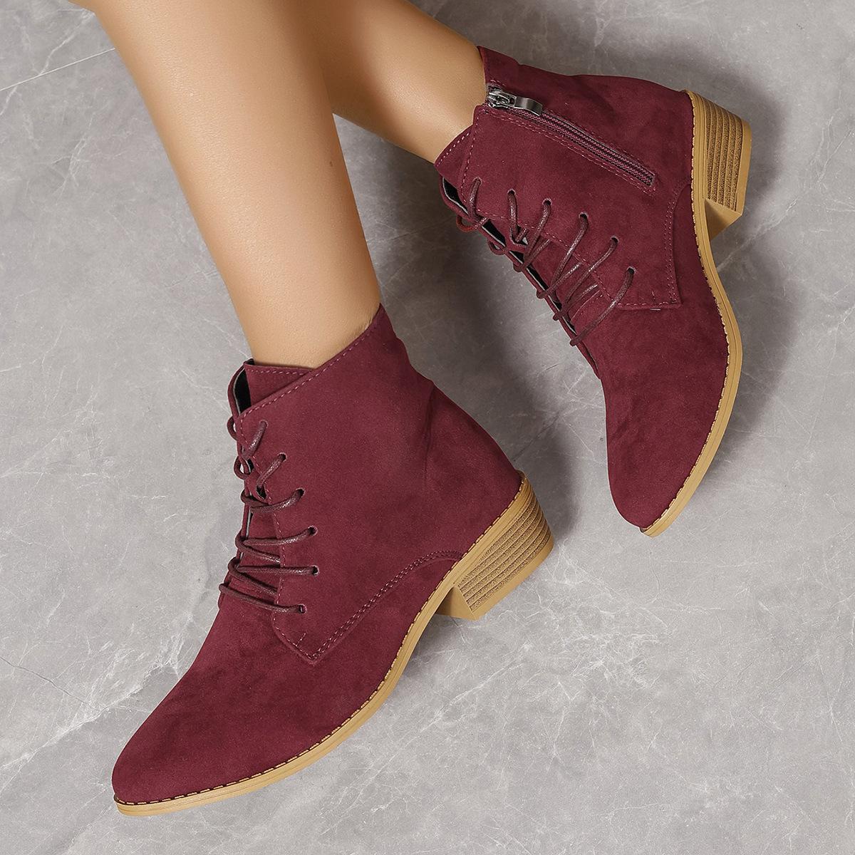 

Pointed Martin boots women s season new solid color square heel side zipper short women s boots Chelsea boots 36