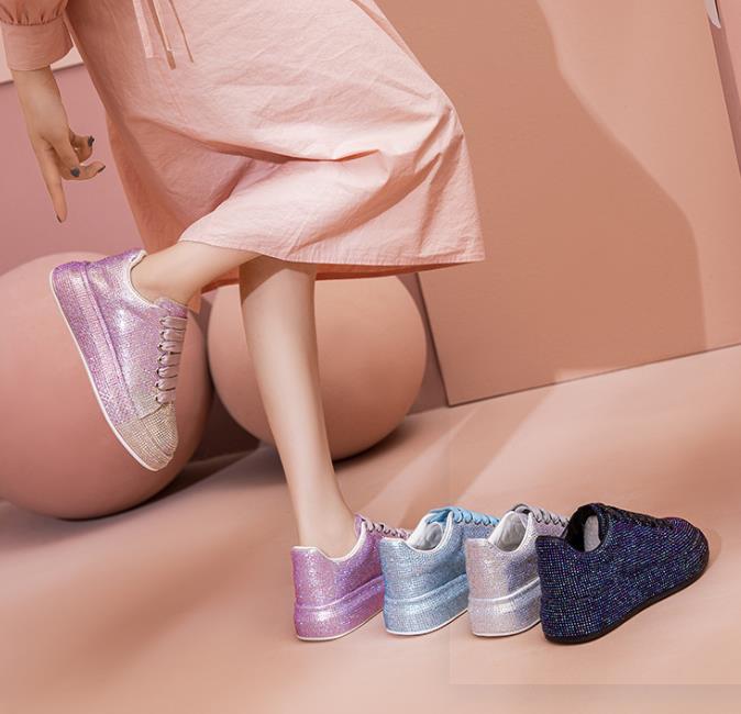 Fashion High Top Spring Black Women Shoes New Style Fashion 9.5CM Platform Shoes Platforms Sneakers Tide Shine Bling Rhinestone Shoes