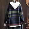 Johnature Women Vintage Sweaters Striped Print Floral Spring Chinese Style V-Neck Long Sleeve Knitted Sweaters