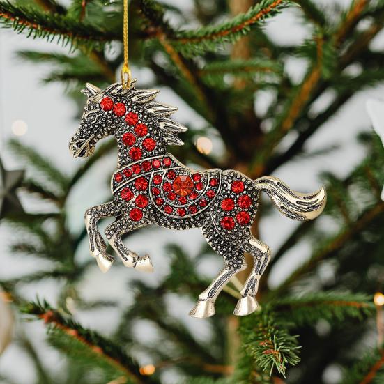 Horse Christmas Ornaments Sparkly Rhinestone Horse Car Rear View Mirror Charm 2D Flat Acrylic Auto Hanging Pendant Horse Lover Gifts for Women Men