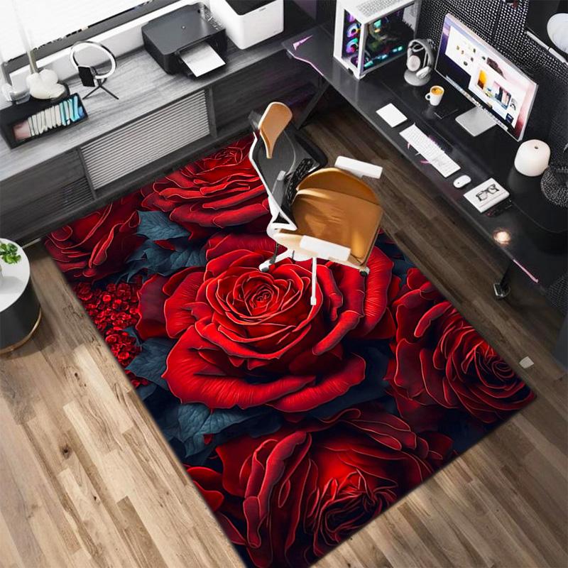Elegant Pink Roses Garden Art Carpet Is Suitable For Living Room And Bedroom Doormats Office Balcony Decorative Carpet A5