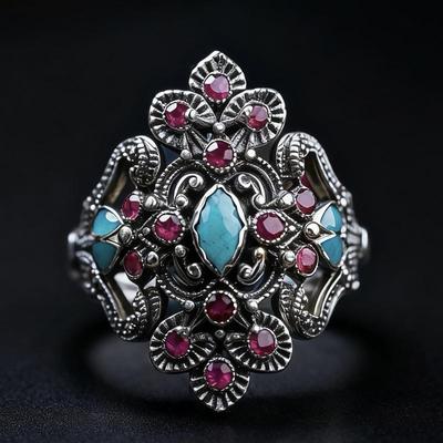 Anillo personalizado para mujer de moda retro europeo y americano con incrustaciones de gemas de corte de luz de lujo