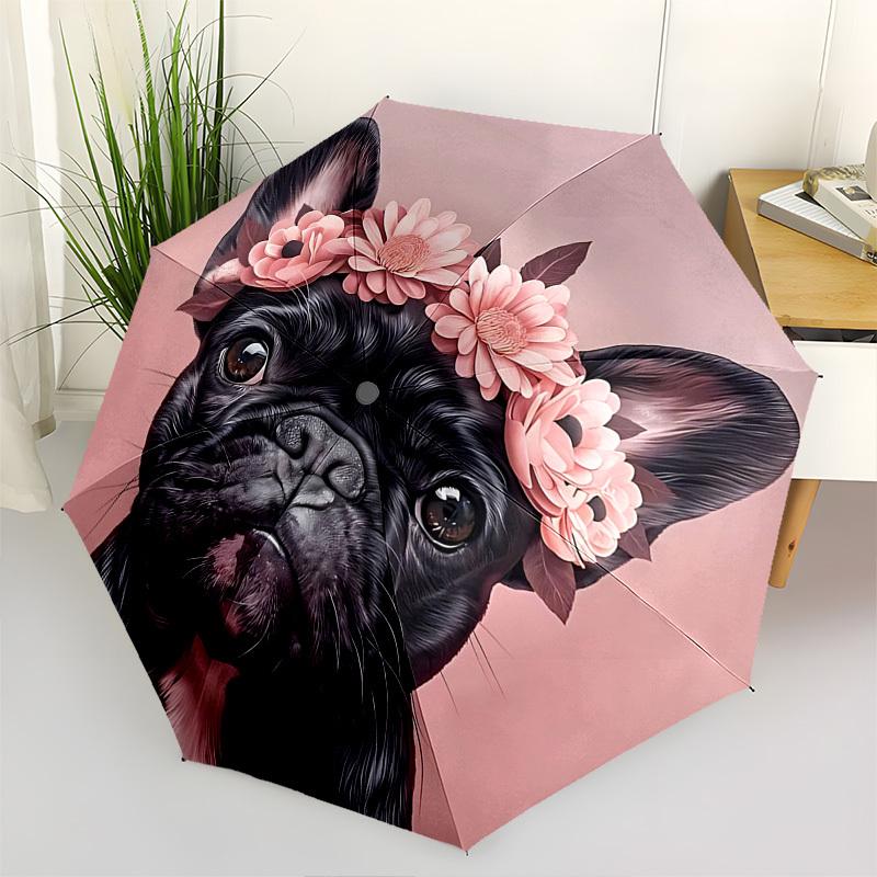 

French Bulldog,Floral Crown Automatic Folding umbrella Compact 8 rib Design,Unique Style,Suitable for Everyday Outdoor Use,Perfect Gif