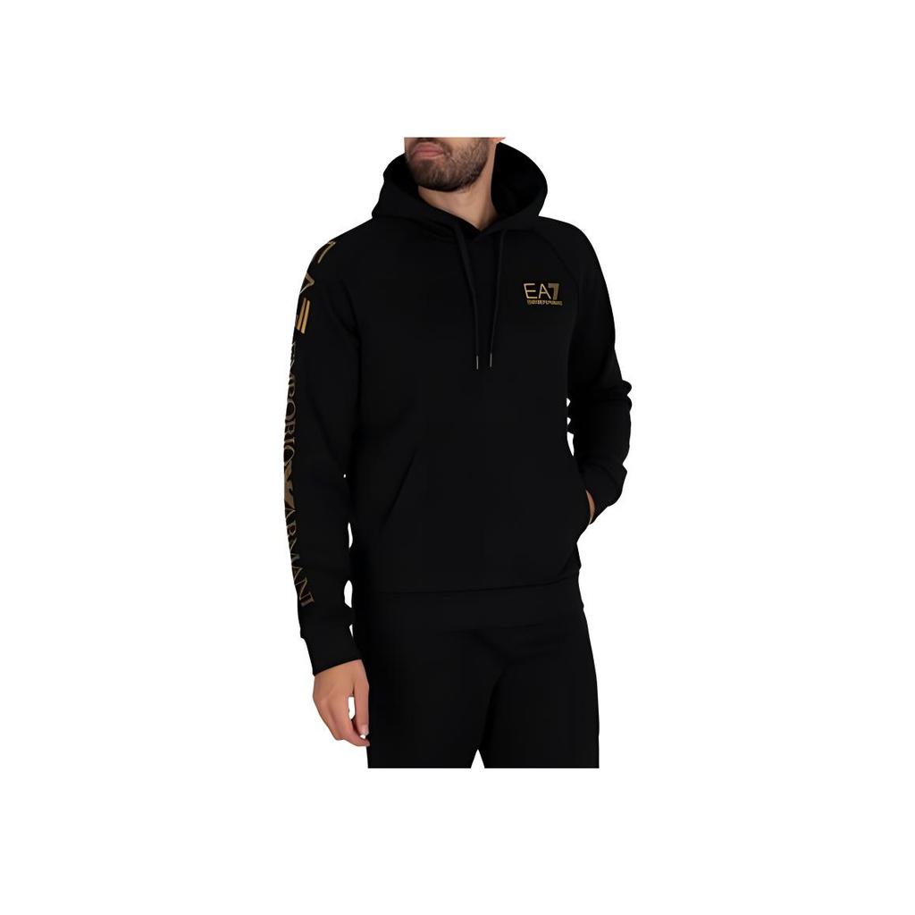 Emporio Armani Embroidered Fleece Hooded Long Sleeve Sweatshirt Men sweatshirt Black Gold 8NPM08-PJ07Z-1203