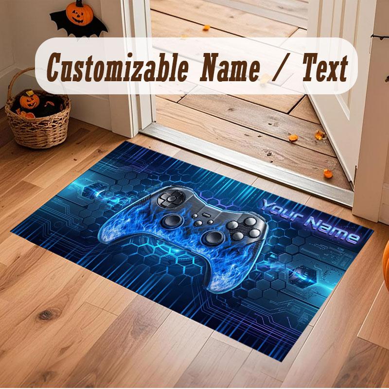Game Controller Theme Crystal Velvet Floor Rug Personalized Custom Name Text Warm Carpet Home Decoration