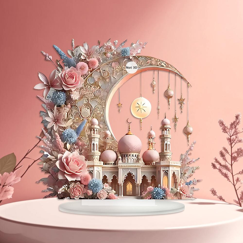 1 Stück Schloss beim rosafarbenen Mond. Acryl-Tischdekoration, Schlafzimmerdekoration. jemandem ein Geschenk machen