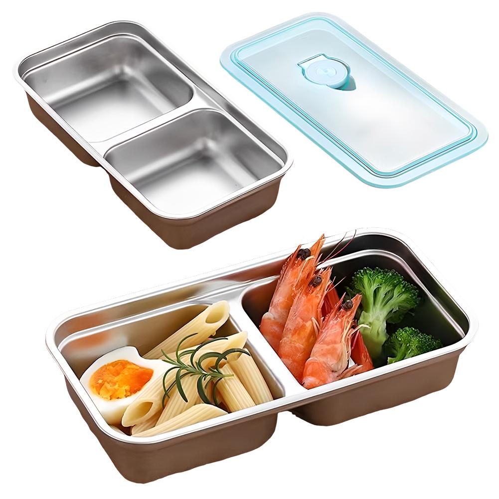 Stainless Steel Small Snack Containers Leak Proof Food Storage Containers Double Compartment Fruit Snack Box for Home Kitchen
