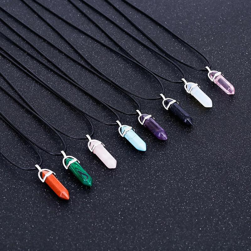2025 Hexagonal Column Quartz Necklaces Turquoises Pink Crystal Pendent Necklace For Women Chain Natural Stone Choker Jewelry