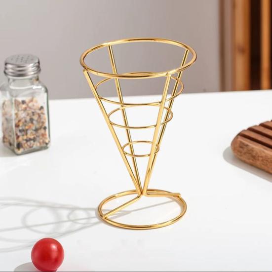 Ice Cream Cone Holders Stainless Steel French Fries Stands Food Cone Display Stand for Individual Waffle Pizza Charcuterie Restaurant Party Supplies