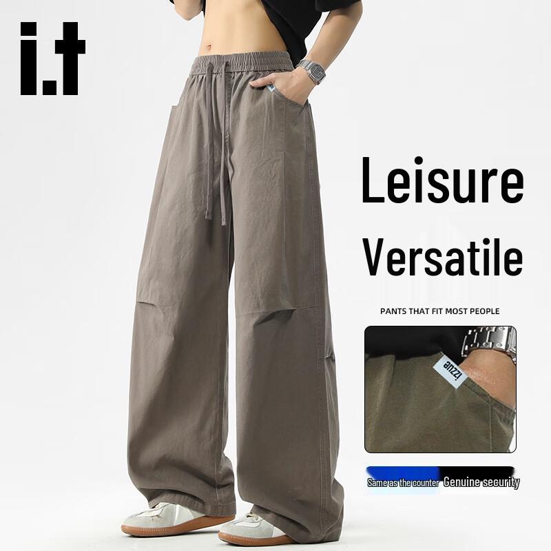 izzue Men's American Retro Pleated Wide-Leg Cotton Cargo Pants