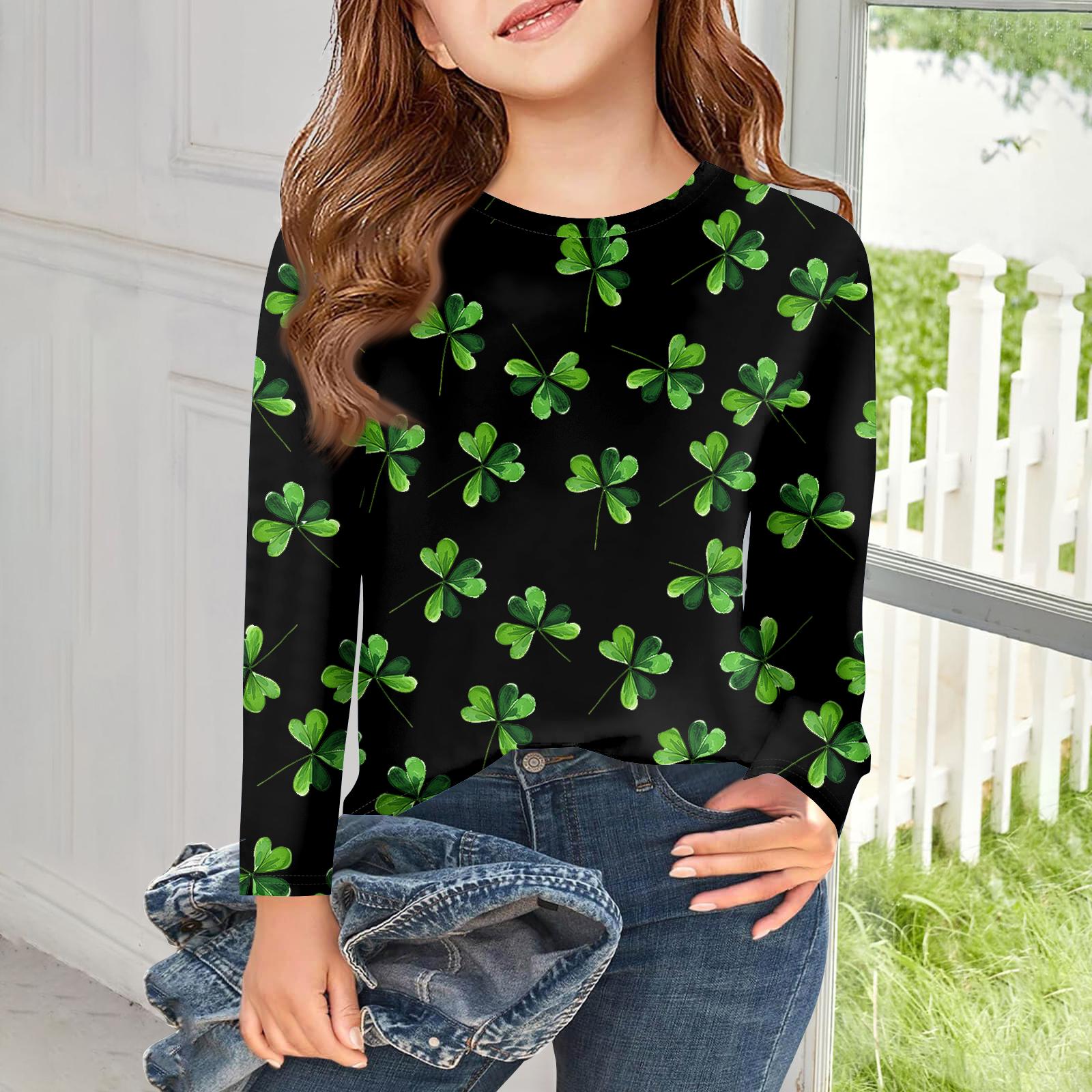 

Girls Long Sleeve T Shirts Kids Fall Tops Crewneck Printed Basic Tees Saint Patrick s Day 150