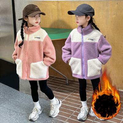 Giacca Spessa con Collo Rialzato Autunnale e Invernale per Bambini, Taglia Media e Grande, Colori a Blocco, Top Casual