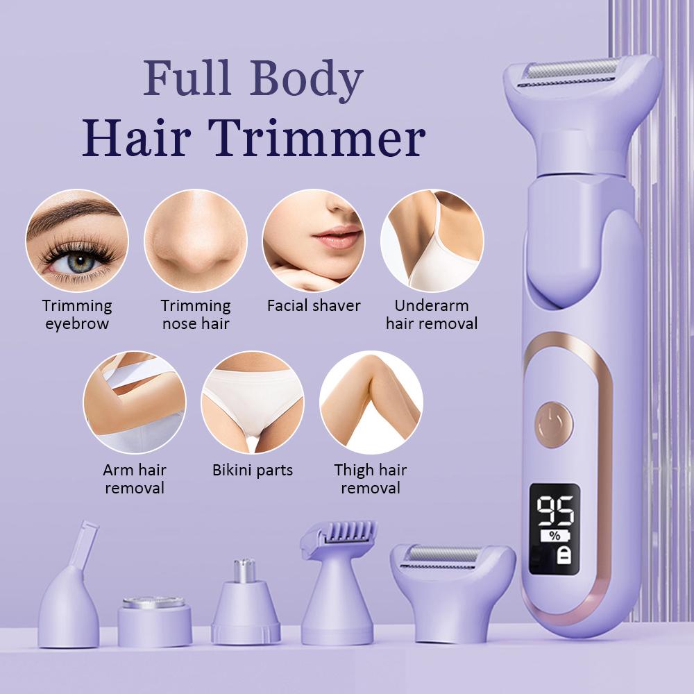 5 in1 Women's Electric Hair Trimmer for Body Face Bikini Underarm Nose-IPX7 Wet/Dry USB Rechargeable Painless Precision Trimming