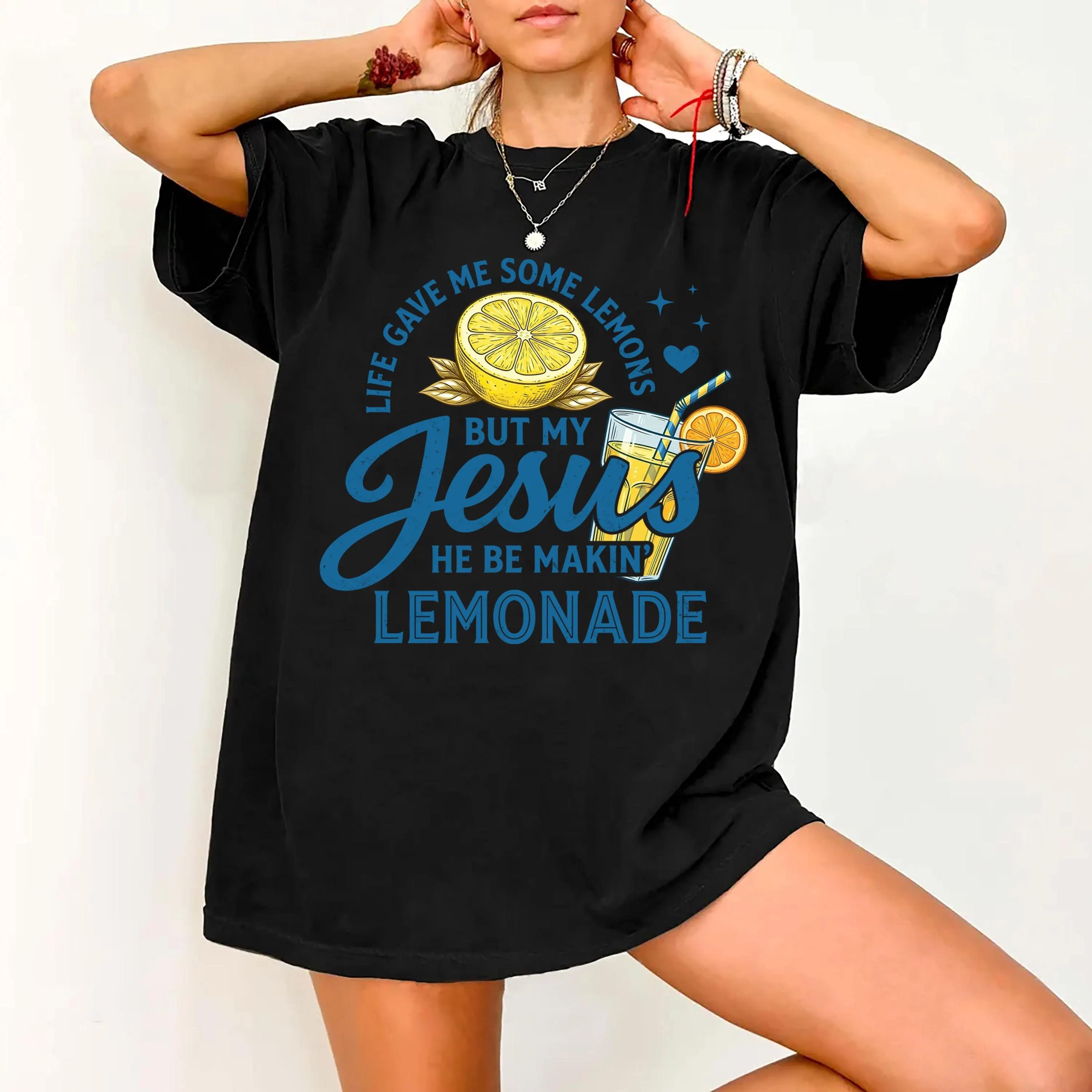 

2026 Summer Womens Jesus Lemonade Print TShirt Unisex Cotton and Breathable Short Sleeve Oversized Loose Casual S