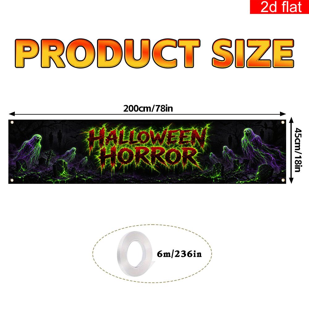 Halloween Yard Sign Party Banner, Spooky Cemetery Pattern, Polyester Outdoor Garden Courtyard Fence Decoration