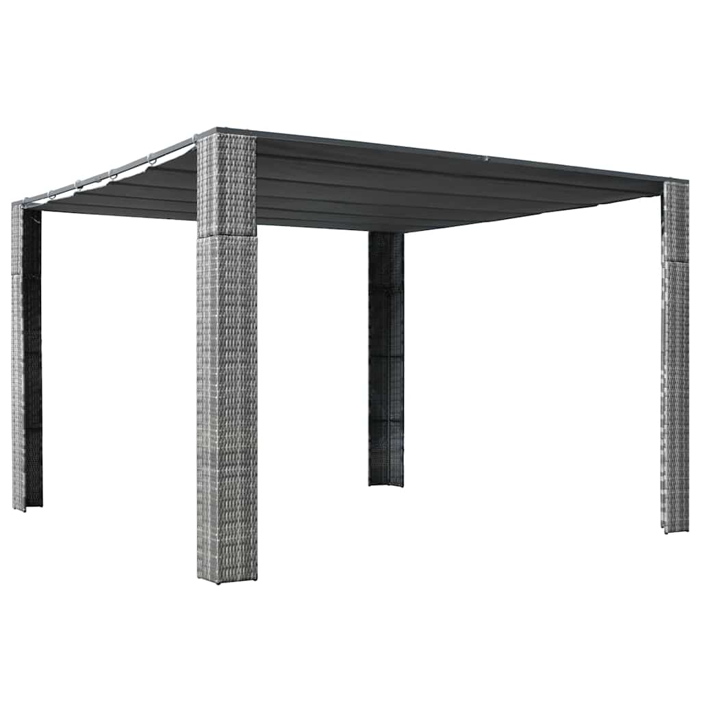 Pavillon mit Dach Poly-Rattan 300x300x220 cm Grau und Anthrazit