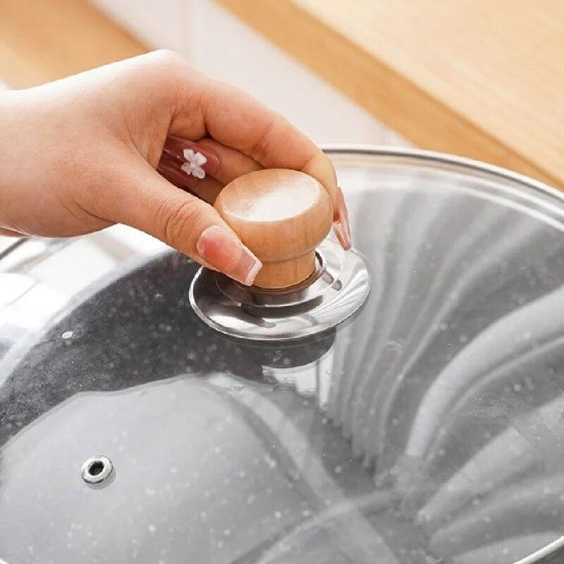 1PC Solid Wood Lid Handle Stainless Steel Pot Twist Pot Cap Anti-scalding Round Wooden Handle Kitchenware Cookware Accessories