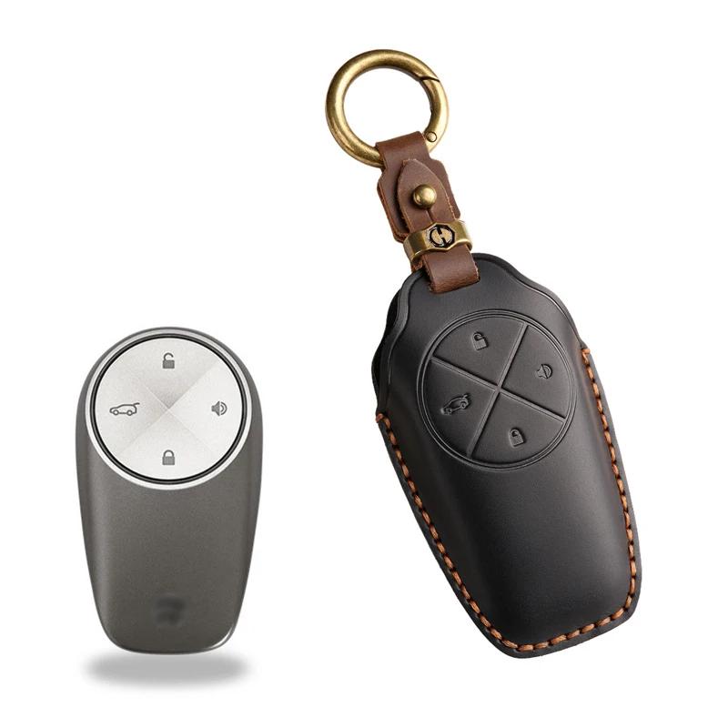 Styling Mouldings Car Fob Key Cover Keychain Accessories Leather Case Holder Protector Shell for Nio Es6 2019 Es8 2018 Keyless E