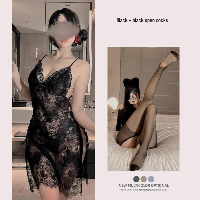 Verführerisches Spitzen-Strapsnachthemd-Set - Reizvolle & Durchsichtige Lingerie