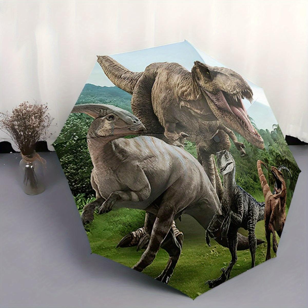 

Automatic Folding Umbrella with Dinosaur Jungle Design - Portable Collapsible 8-Rib Umbrella, Durable Plastic & Iron Frame, Vi (as the picture,Iron&8K)