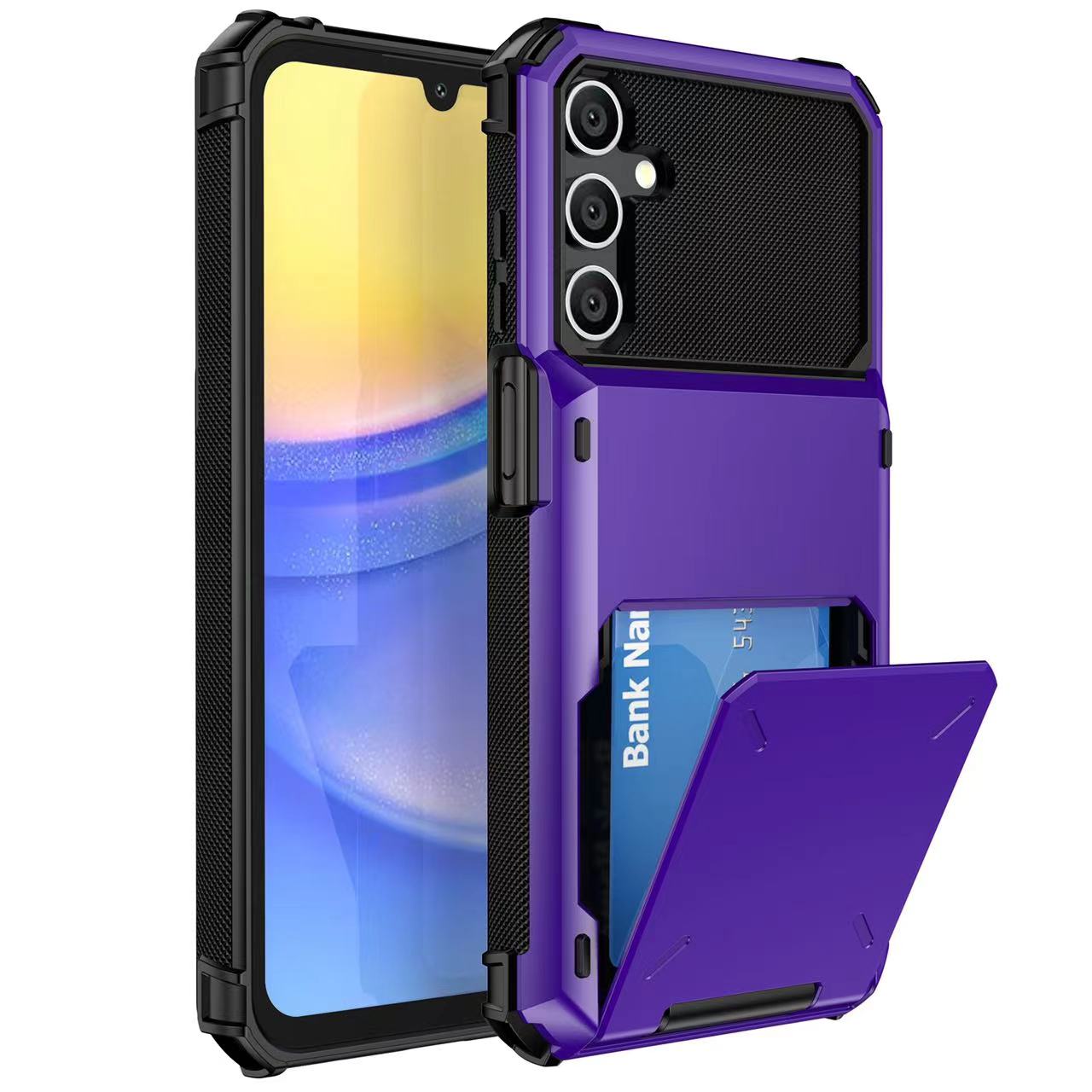 

For Samsung Galaxy A36 5G Case PC+TPU Dual Layer Back Phone Cover with Card Holder Purple