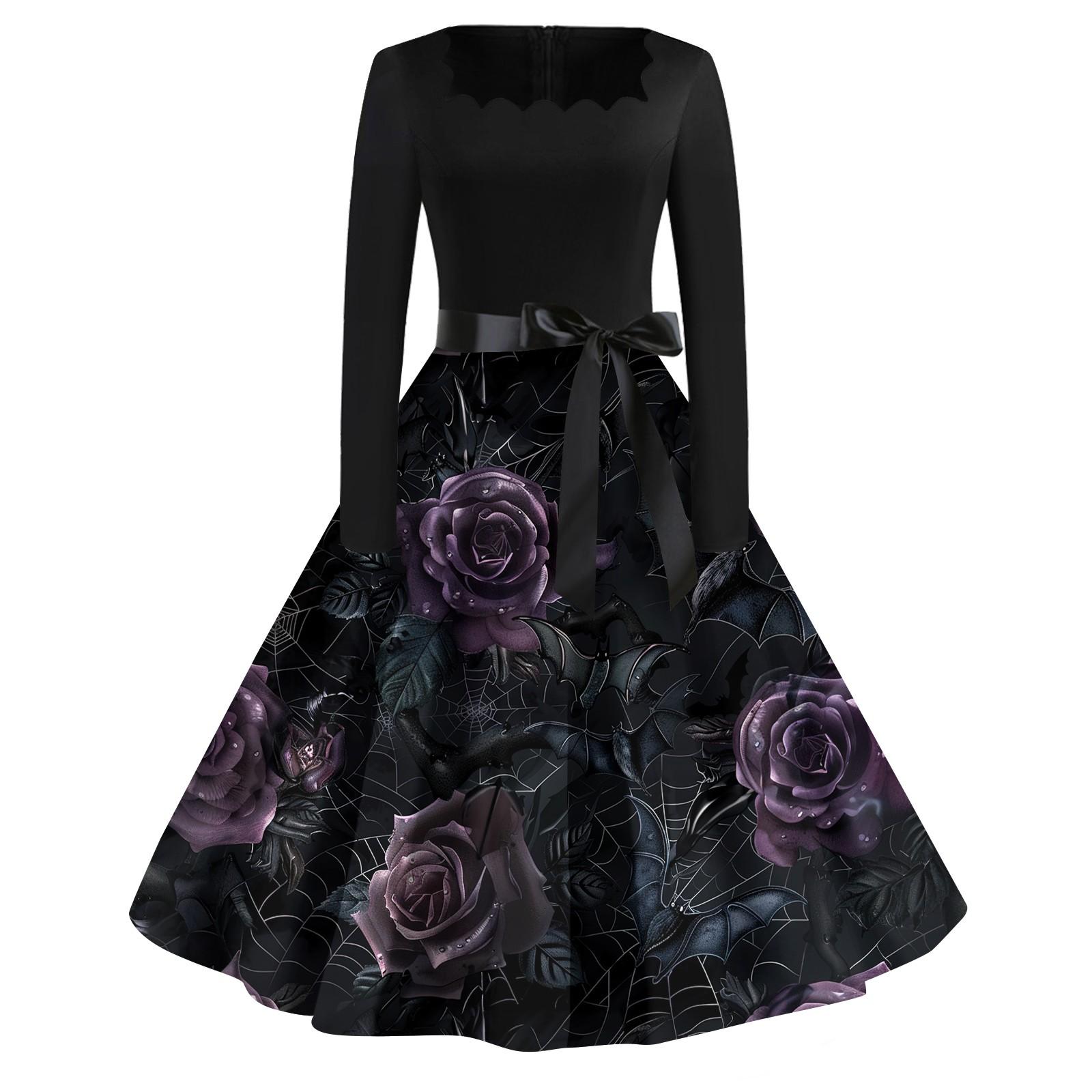 

Women s Casual Fashion Halloween Printed Square Neck Vintage Dress XL
