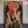 Gothic Girl Metal Wall Art 8x12 inchDark Aesthetic Decor with Pink Hair Skull WingsVintage Halloween Indoor Outdoor Iron Si