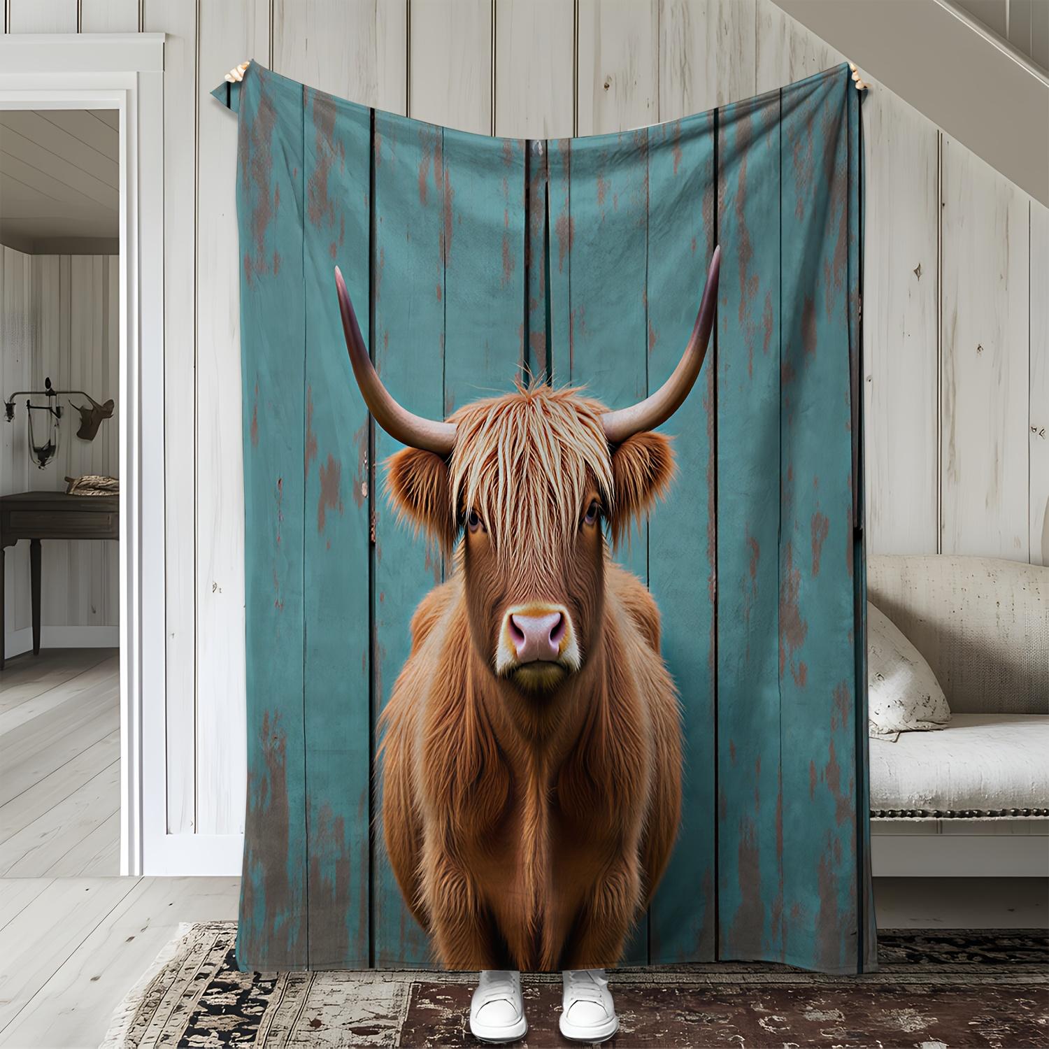 

1 шт. Плед из фланели в клетку Sdoo Highland Cow - Мягкий Теплый Уютный Плед для Всех Сезонов для Дивана Кровати Машины Офиса Кемпинга Путешествий, Vi 30x40in