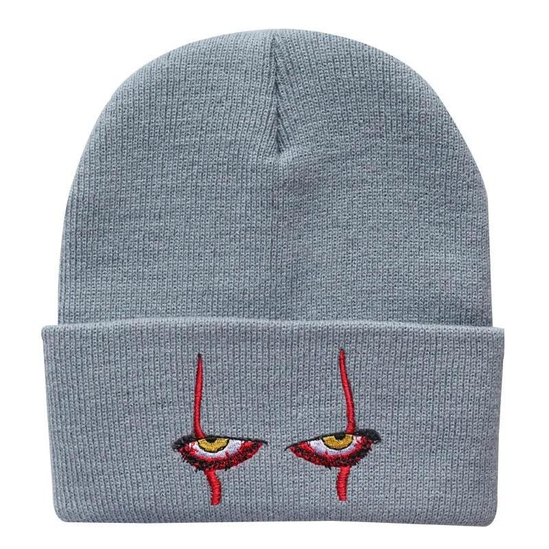 Pennywise Scary Eyes Knitted Hat Warm Overhead Hip Hop Woolen Cap Cozy Earflap Beanie for Men Women Children Halloween Props