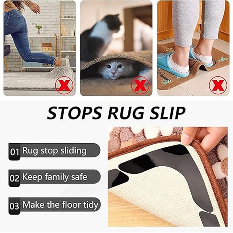 Dual Sided Washable Removable Rug Stopper Non Slip Adhesive Prevent Curl for Hardwood Floors Grip Carpet Corners