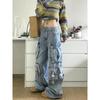 Autumn Winter Ladies Cargo Jeans American Street Style Baggy Cargo Pants Women Blue Multi Pocket Wide Leg Jeans Women