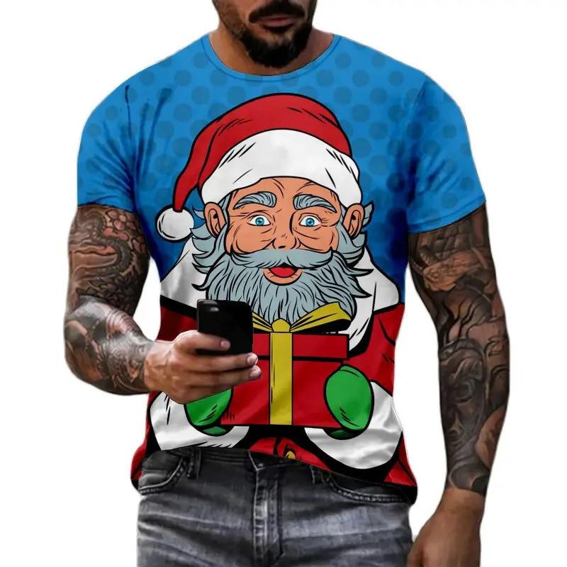 Christmas Snowman Santa Claus 3D Printed Fun Men, Women and Children New Fashion Striped Short Sleeved T-shirt