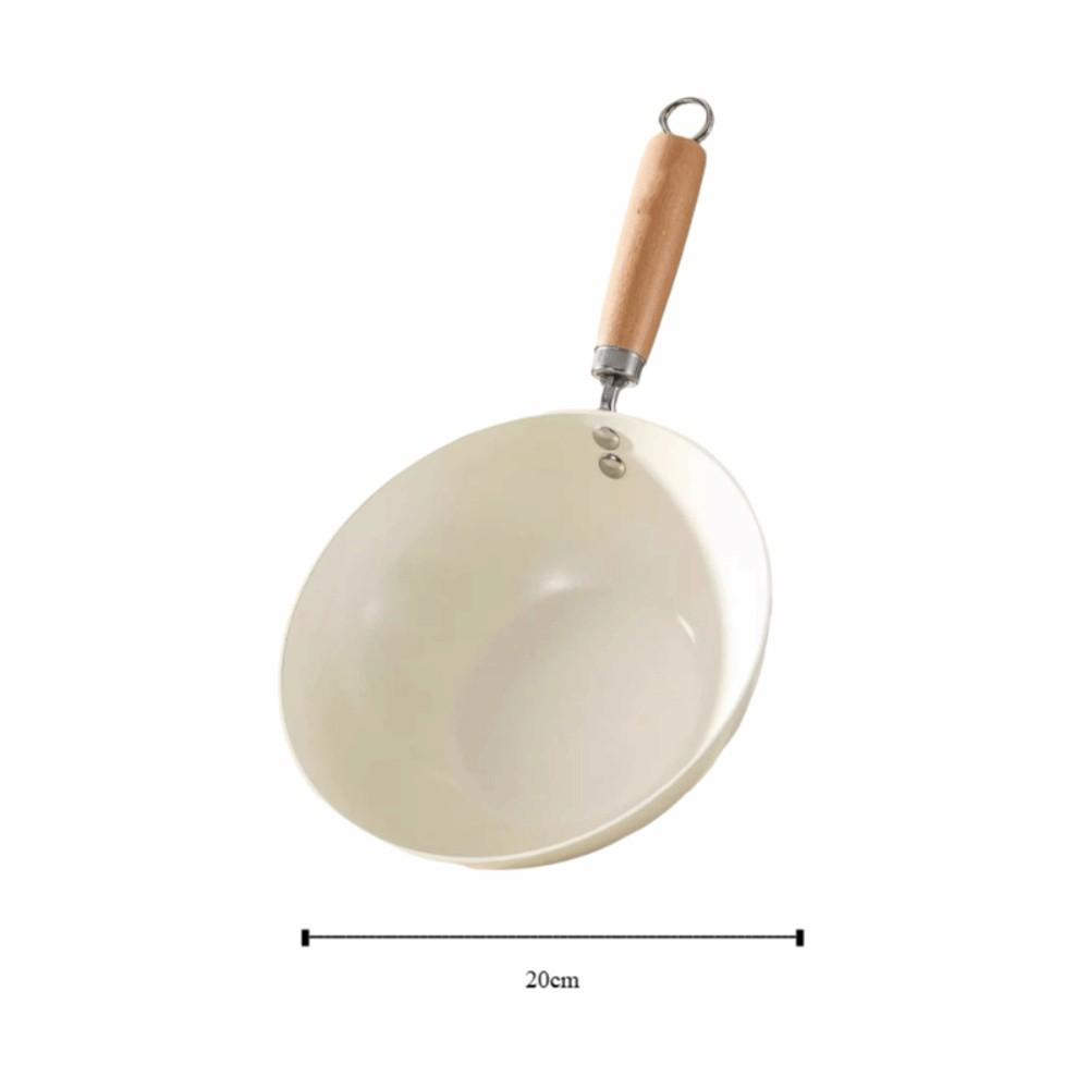 20/24cm Frying Pan Wok with Lid Non Stick Saucepan Sauce Pot Wooden Handle Uncoated Ceramic Cooking Pot Gas Induction Cooker