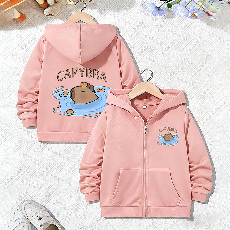 Zip Up Funny Swin Capibara Hoodie Capybara Jacket for Boys Girls Zipper Spring Autumn Trendy Animal Cartoon Sweatshirts