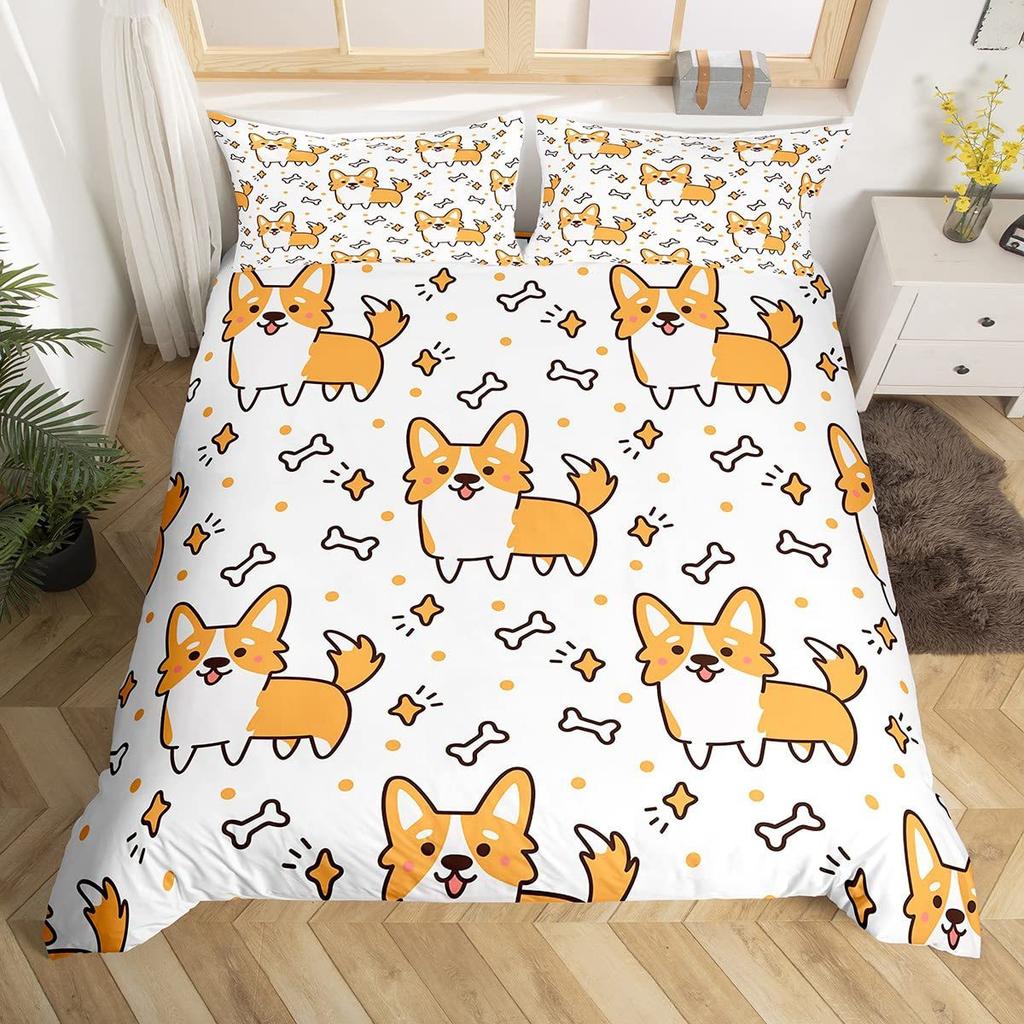 Cute Corgi Children'S Duvet Cover Puppy Bedding Set Kawaii Pet Animal Three-Piece Set