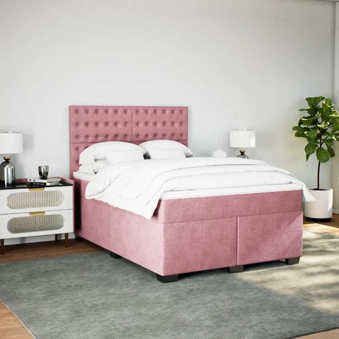 Maison Exclusive - Sommier à lattes de lit avec matelas Rose 140x190 cm Velours