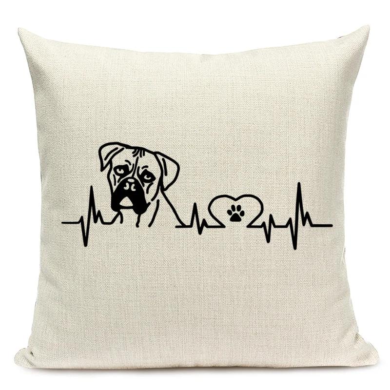 Black and White Animal Cushion Cover Dachshund Dog Shapi Dog Wave Heart Print Sofa Decorative Pillow Case