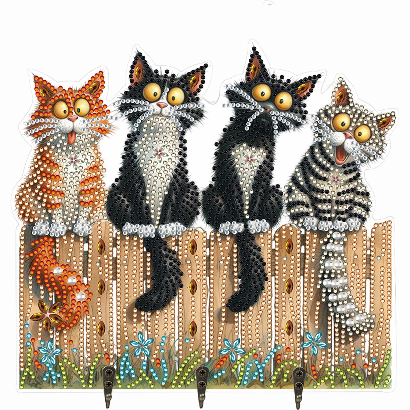 

Funny Kitten Diamond Art Craft Wall Hooks DIY Diamond Painting Art Hooks 3 Hooks Diamond Painting Hook Rail for Wall Cabinet
