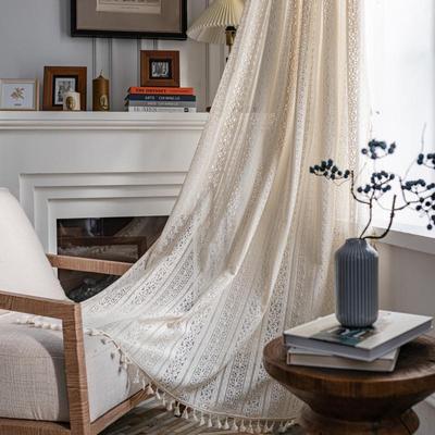 Nordic Beige Geometric Floral Lace Curtain Fabric for Living Room and Bedroom