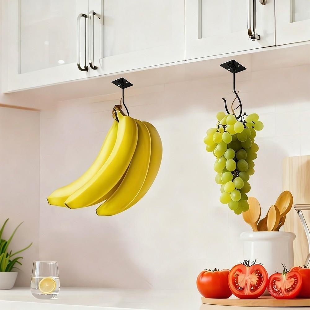 New Metal Banana Hooks Foldable Black Silver Under Cabinet Holder Self-Adhesive Space Saving Grape Hanging Holder Kitchen Use