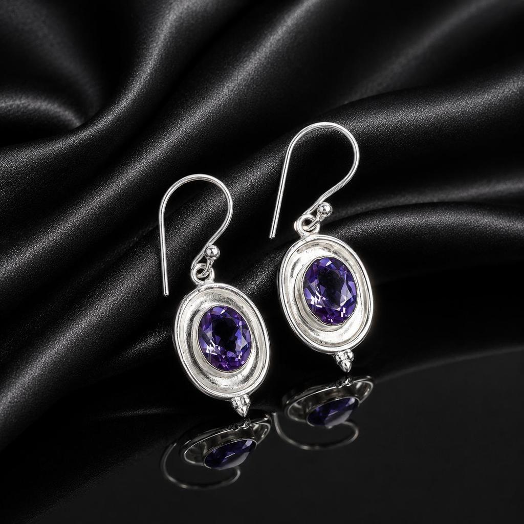 Natural Iolite Gemstone 925 Stamped Silver Handmade Jewelry Drop Earrings 1.50" For Birthday Gift EE-1-5