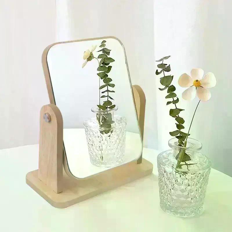 1PC Wooden Vanity Mirror Clear Personal Use Stand Angle Adjustable Makeup Base Desktop